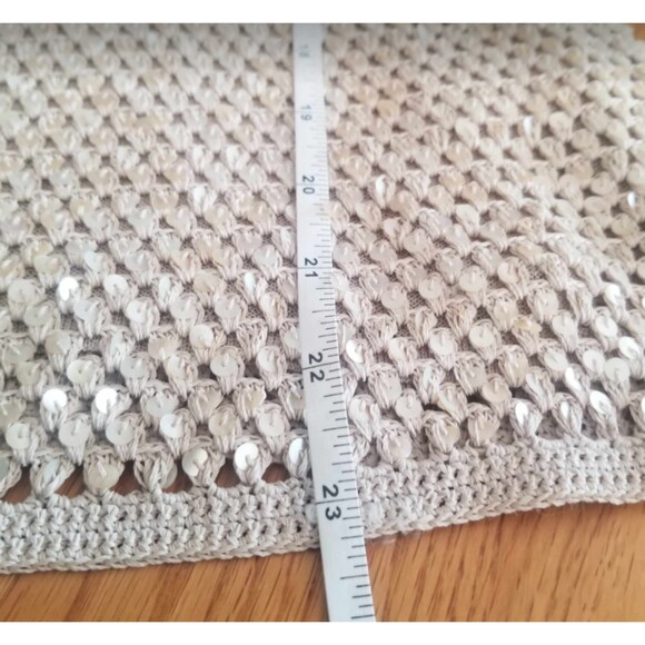 Sigrid Olsen Blouse Cream Beige Party Women's Sequins Hand Knitted Top M - Picture 8 of 12
